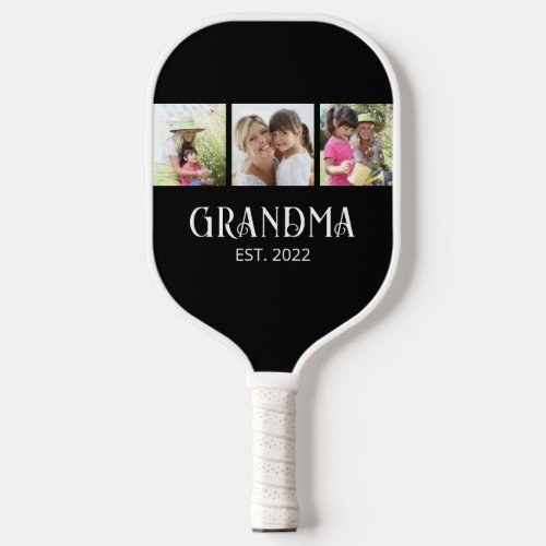Grandma Established Modern Script 3 Photo Pickleball Paddle