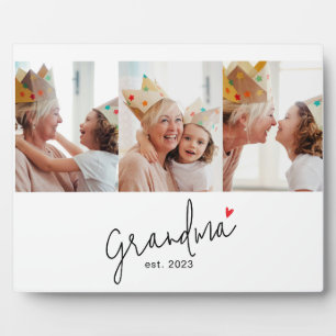 Grandma Established Modern Script 3 Photo Plaque