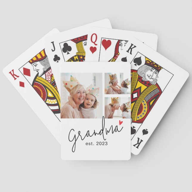 Grandma Established Modern Script 3 Photo Poker Cards (Back)