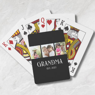 Grandma Established Modern Script 3 Photo Poker Cards