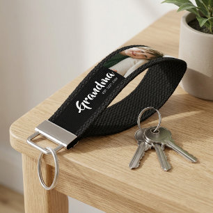 Grandma Established Modern Script 3 Photo Wrist Keychain