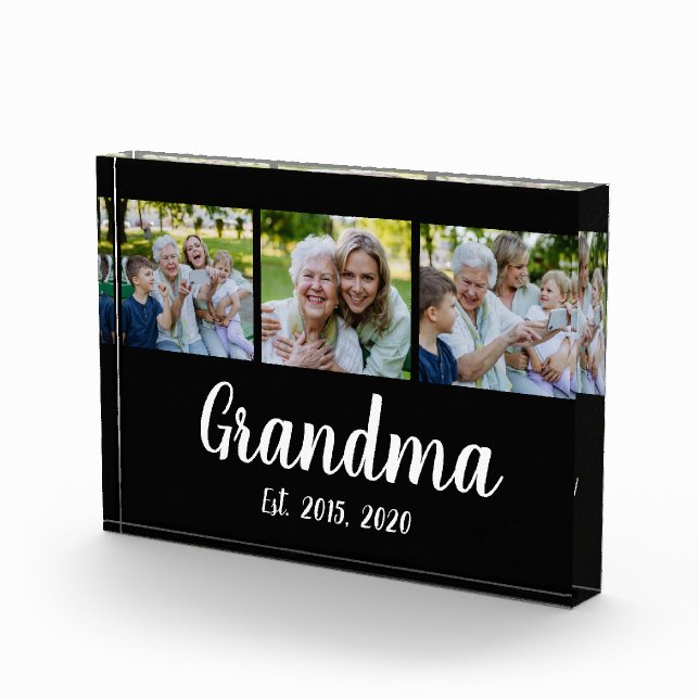 Grandma Established Modern Script Black 3 Photo Acrylic Award (Right)