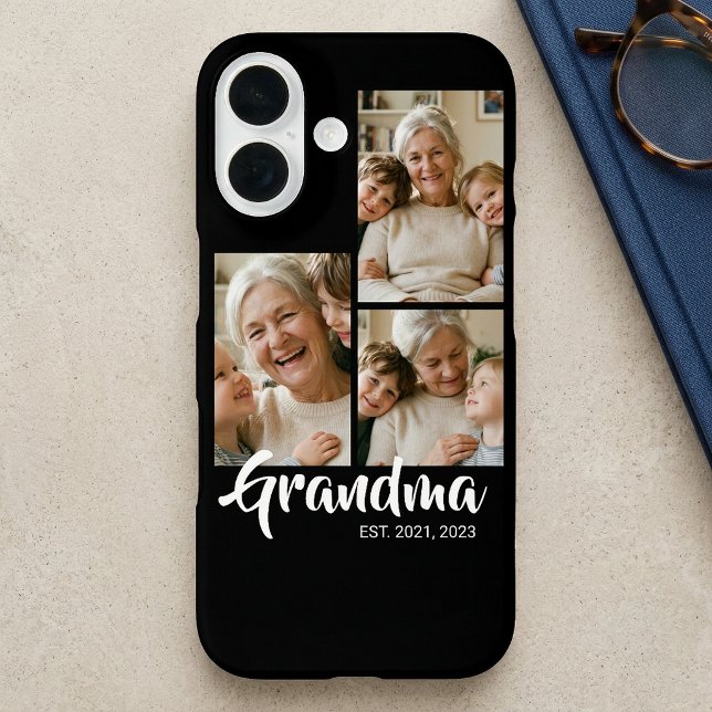 Grandma Established Modern Script Black 3 Photo Case-Mate iPhone Case (Grandma Established Modern Script Black 3 Photo iPhone 16 Case)