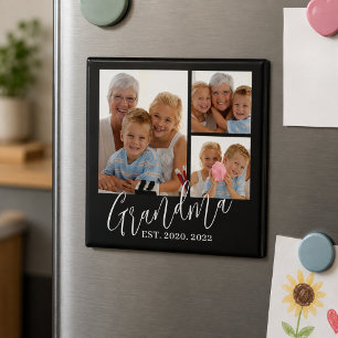 Grandma Established Modern Script Black 3 Photo Magnet
