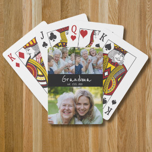 Grandma Established Modern Script Black 3 Photo Poker Cards