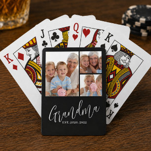 Grandma Established Modern Script Black 3 Photo Poker Cards