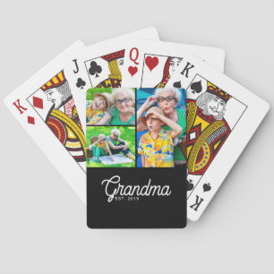 Grandma Established Modern Script Black 3 Photo Poker Cards