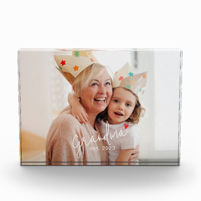 Grandma Established Modern Script Photo Block (Front)