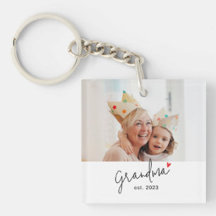 Grandma Established Modern Script Photo Keychain