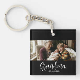Grandma Established Modern Script Photo Keychain