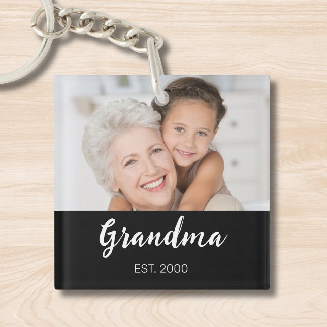 Grandma Established Modern Script Photo Keychain (Creator Uploaded)