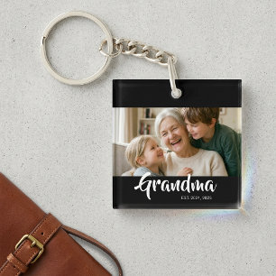 Grandma Established Modern Script Photo Keychain