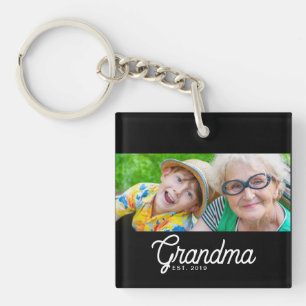 Grandma Established Modern Script Photo Keychain