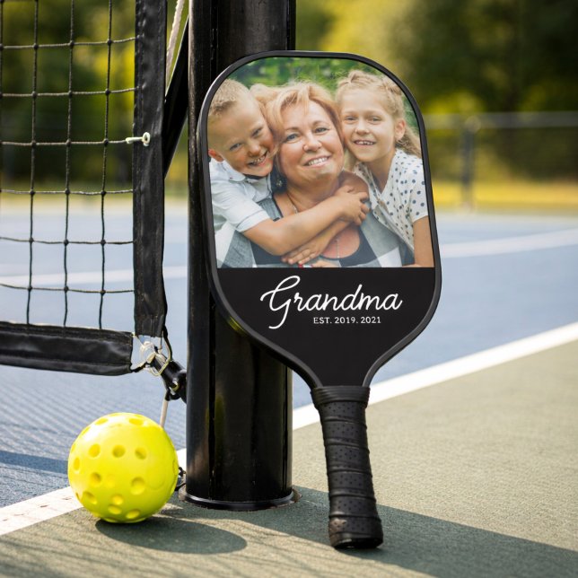 Grandma Established Modern Script Photo Pickleball Paddle (Creator Uploaded)