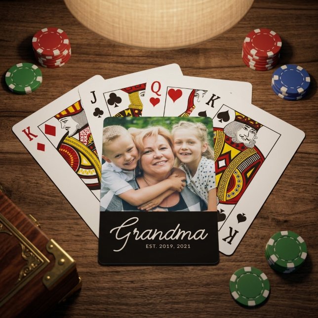 Grandma Established Modern Script Photo Poker Cards (Creator Uploaded)