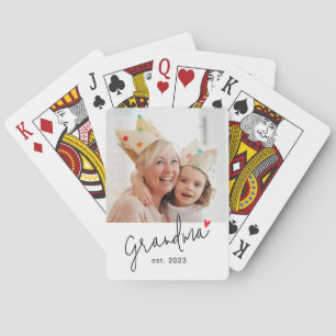 Grandma Established Modern Script Photo Poker Cards
