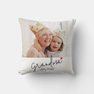 Grandma Established Modern Script Photo Throw Pillow