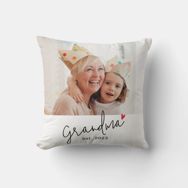 Grandma Established Modern Script Photo Throw Pillow (Front)