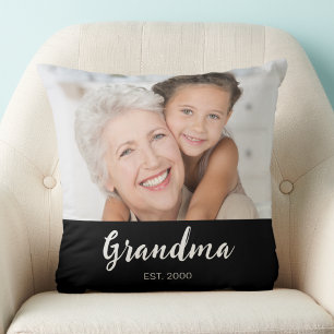 Grandma Established Modern Script Photo Throw Pillow