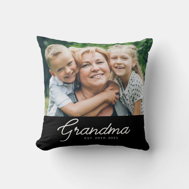 Grandma Established Modern Script Photo Throw Pillow (Front)