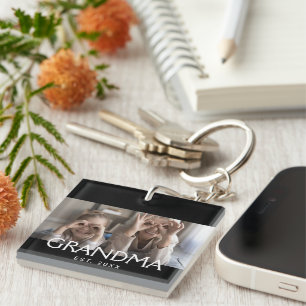 Grandma Established Modern Typography Photo Keychain