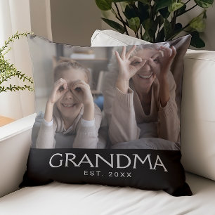 Grandma Established Modern Typography Photo Throw Pillow