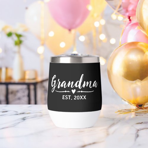 Grandma Established New Grandmother Gift Thermal Wine Tumbler