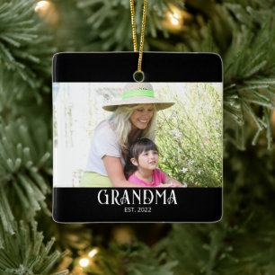 Grandma Established Photo Gift Ceramic Ornament