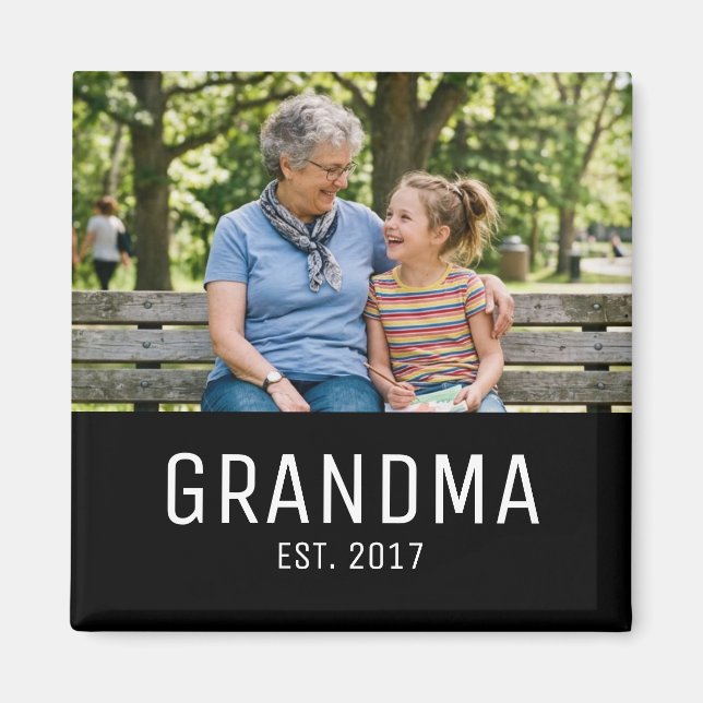 Grandma Established Photo Gift Magnet (Front)