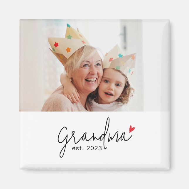 Grandma Established Photo Gift Magnet (Front)