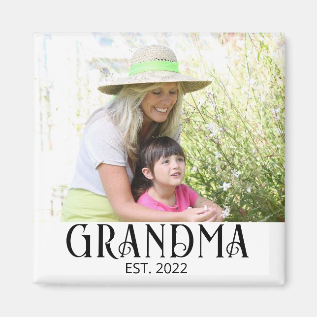 Grandma Established Photo Gift Magnet (Front)