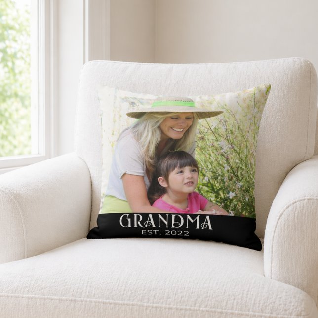 Grandma Established Photo Gift  Throw Pillow (Creator Uploaded)