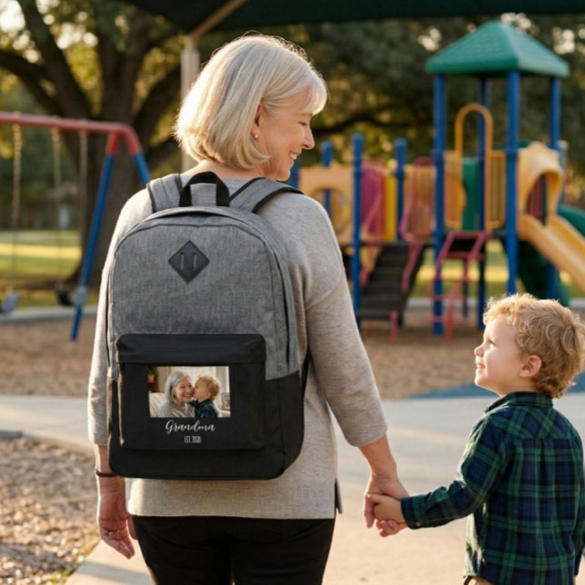 Grandma Established Photo White Script Text Port Authority® Backpack (Creator Uploaded)