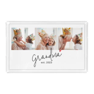 Grandma Established Script 3 Photo Acrylic Tray