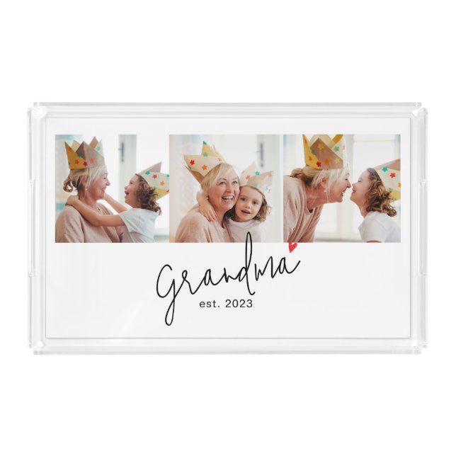 Grandma Established Script 3 Photo Acrylic Tray (Front)