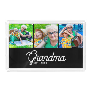Grandma Established Script Black 3 Photo Acrylic Tray