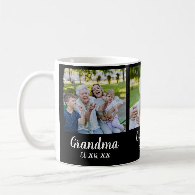 Grandma Established Script Black 3 Photo Coffee Mug (Left)
