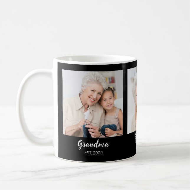 Grandma Established Script Black 3 Photo Coffee Mug (Left)