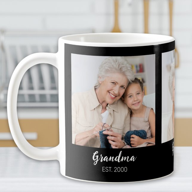 Grandma Established Script Black 3 Photo Coffee Mug (Creator Uploaded)