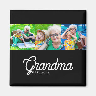 Grandma Established Script Black 3 Photo Magnet