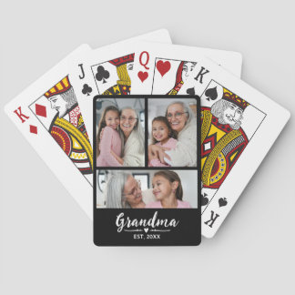 Grandma Established Script Black 3 Photo Poker Cards