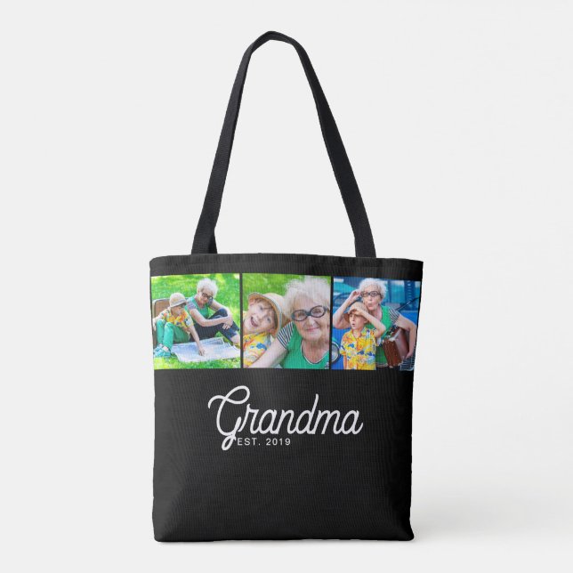 Grandma Established Script Black 3 Photo Tote Bag (Back)