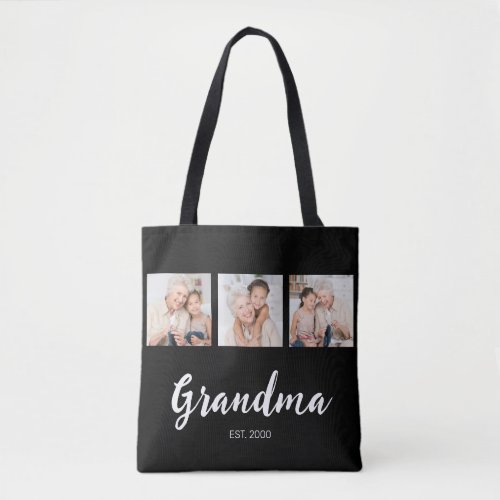 Grandma Established Script Black 3 Photo Tote Bag