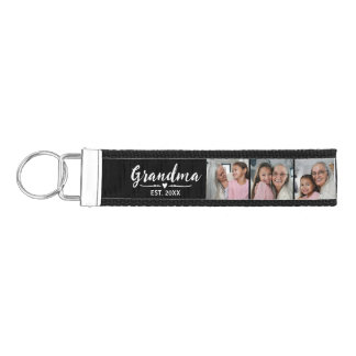 Grandma Established Script Black 3 Photo Wrist Keychain