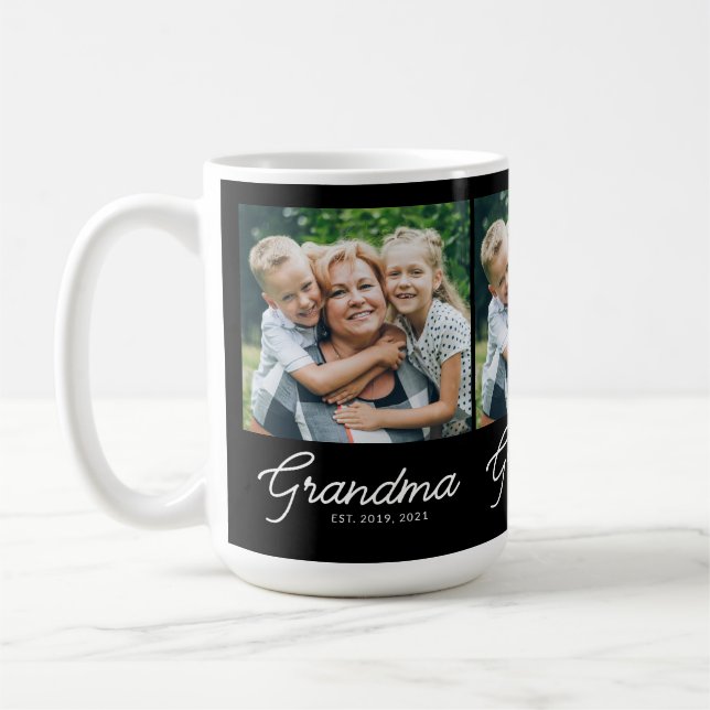 Grandma Established Script Black Photo Coffee Mug (Left)