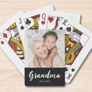 Grandma Established Script Black Photo Poker Cards