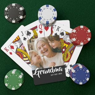 Grandma Established Script Black Photo Poker Cards