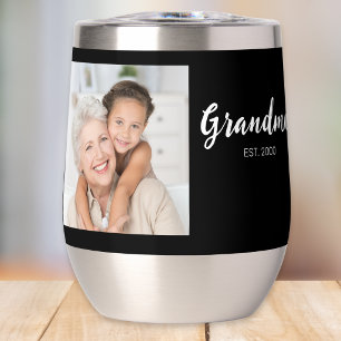 Grandma Established Script Black Photo Thermal Wine Tumbler