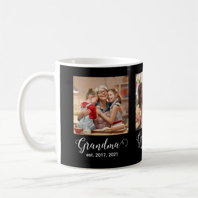 Grandma Established Script Gift 3 Photo Coffee Mug (Left)