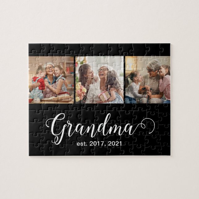 Grandma Established Script Gift 3 Photo Jigsaw Puzzle (Horizontal)